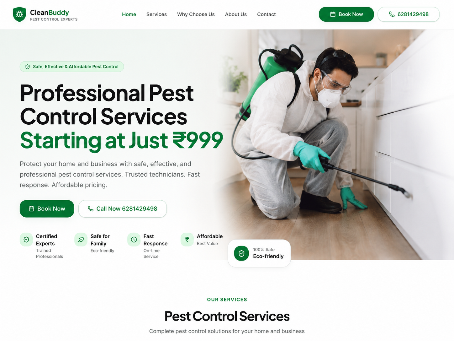 Professional pest control technician spraying inside a modern home