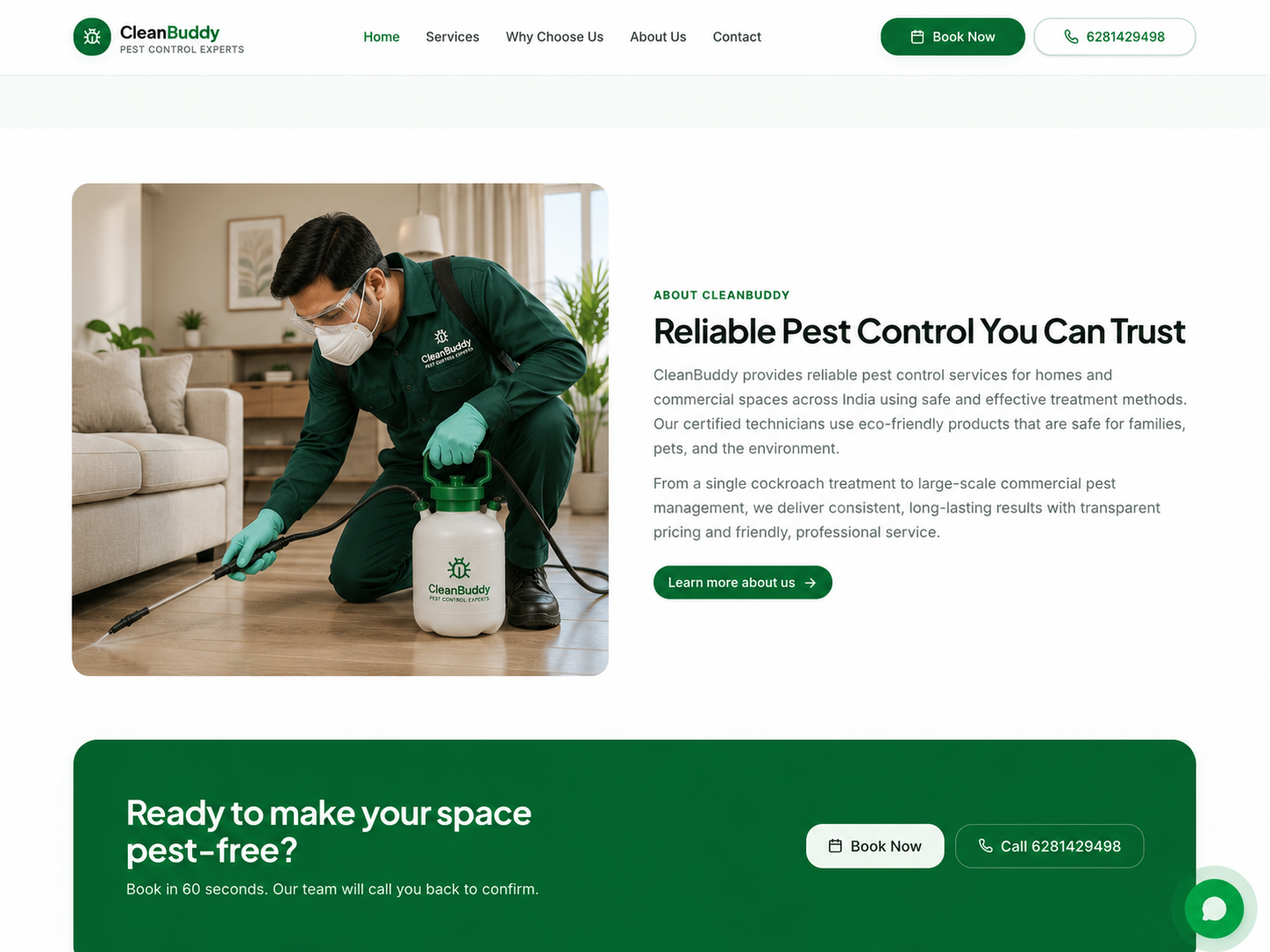 Professional technician spraying inside a clean modern living room